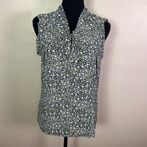Tommy Hilfiger Floral Sleeveless Blouse Green Blue Size L Mock Neck